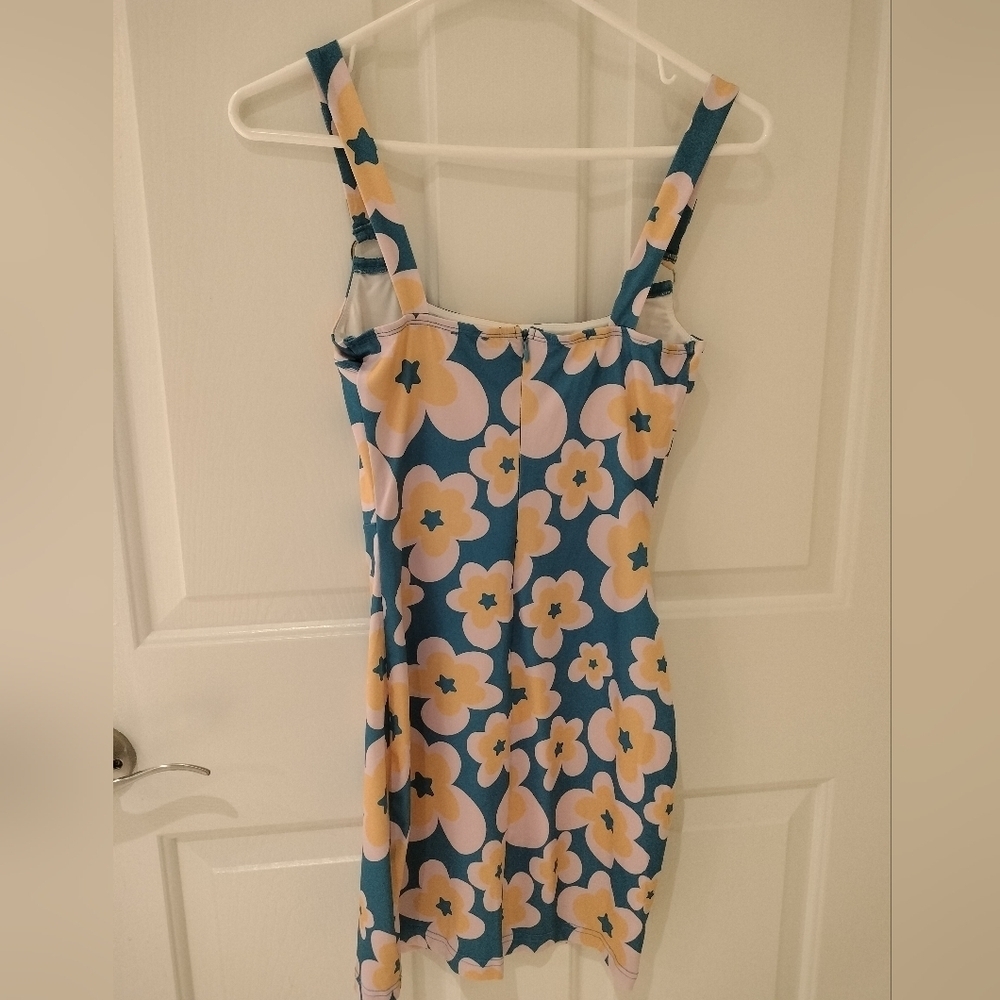 Princess Polly Groovy Floral Blue and Yellow Dress 70s Style Corset - Picture 5 of 6